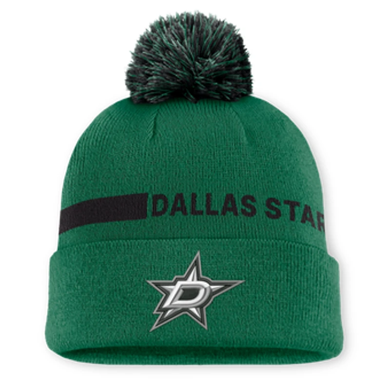 Men's Fanatics Kelly Green Dallas Stars Authentic Pro Rink Cuffed Knit Hat with Pom