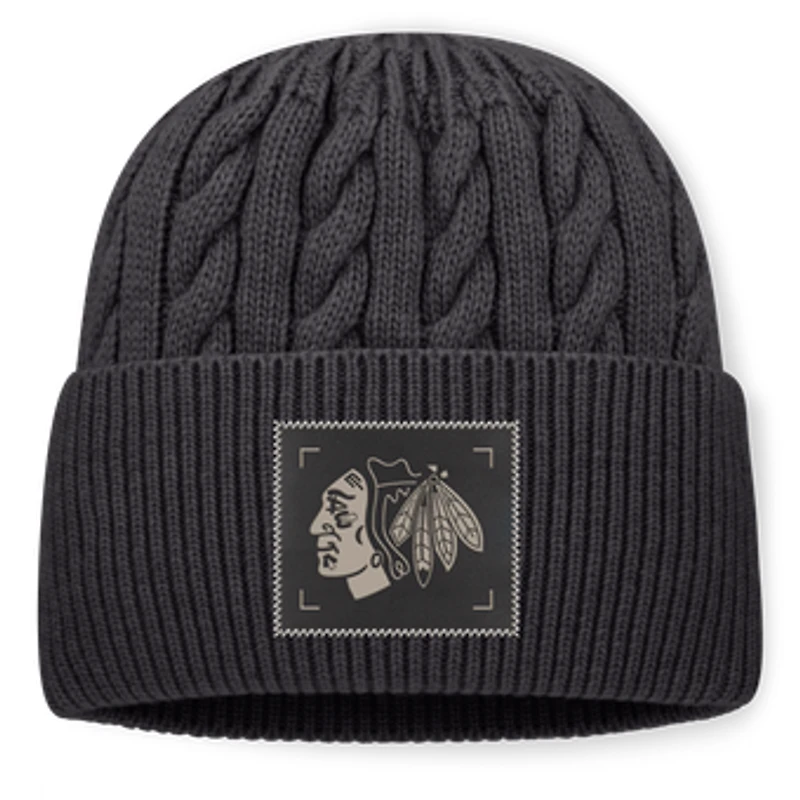 Men's Fanatics Charcoal Chicago Blackhawks Road Phantom Oversized Cuffed Knit Hat