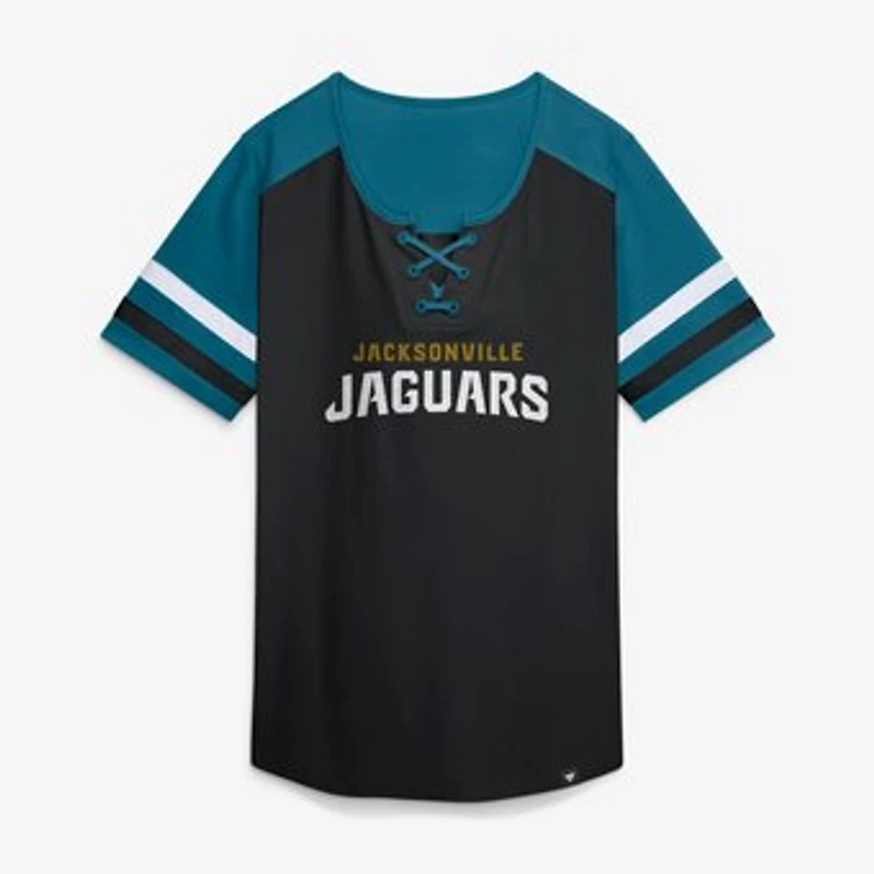 Women's Fanatics Black Jacksonville Jaguars Curl Route Athena Lace-Up T-Shirt