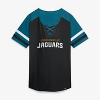 Women's Fanatics Black Jacksonville Jaguars Curl Route Athena Lace-Up T-Shirt