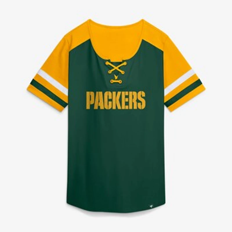 Women's Fanatics Green Green Bay Packers Curl Route Athena Lace-Up T-Shirt