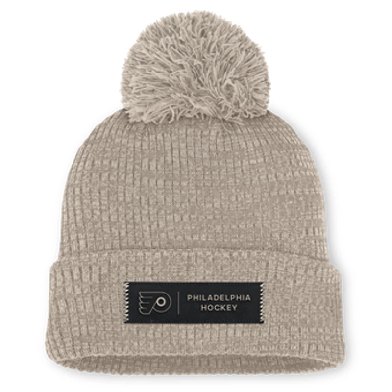 Women's Fanatics Light Beige Philadelphia Flyers Authentic Pro Road Cuffed Knit Hat with Pom