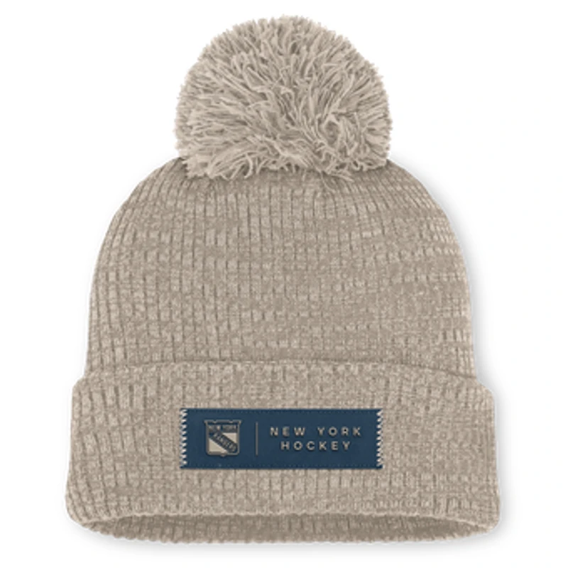 Women's Fanatics Light Beige New York Rangers Authentic Pro Road Cuffed Knit Hat with Pom