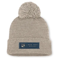 Women's Fanatics Light Beige New York Rangers Authentic Pro Road Cuffed Knit Hat with Pom