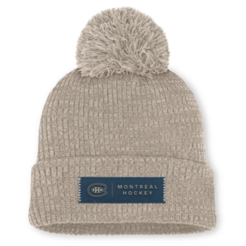 Women's Fanatics Light Beige Montreal Canadiens Authentic Pro Road Cuffed Knit Hat with Pom