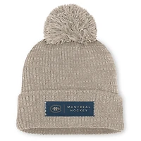 Women's Fanatics Light Beige Montreal Canadiens Authentic Pro Road Cuffed Knit Hat with Pom