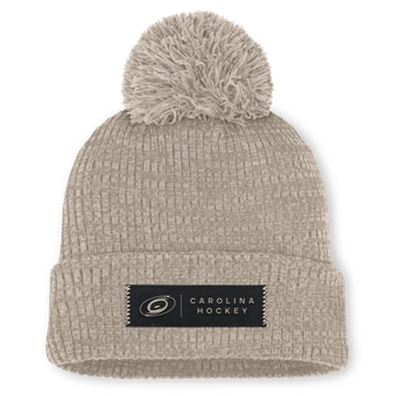 Women's Fanatics Light Beige Carolina Hurricanes Authentic Pro Road Cuffed Knit Hat with Pom
