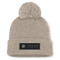 Women's Fanatics Light Beige Boston Bruins Authentic Pro Road Cuffed Knit Hat with Pom