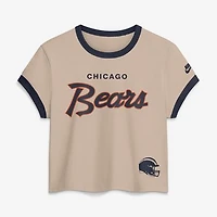 Women's Nike Cream Chicago Bears Rewind Ringer Mod Cropped T-Shirt