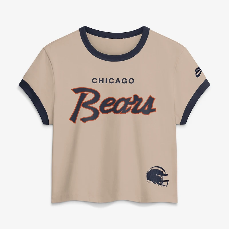 Women's Nike Cream Chicago Bears Rewind Ringer Mod Cropped T-Shirt