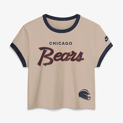 Women's Nike Cream Chicago Bears Rewind Ringer Mod Cropped T-Shirt