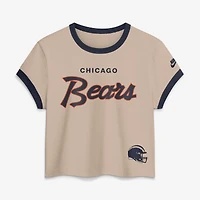 Women's Nike Cream Chicago Bears Rewind Ringer Mod Cropped T-Shirt