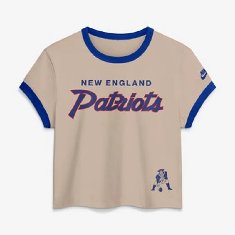 Women's Nike Cream New England Patriots Rewind Ringer Mod Cropped T-Shirt