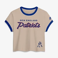 Women's Nike Cream New England Patriots Rewind Ringer Mod Cropped T-Shirt