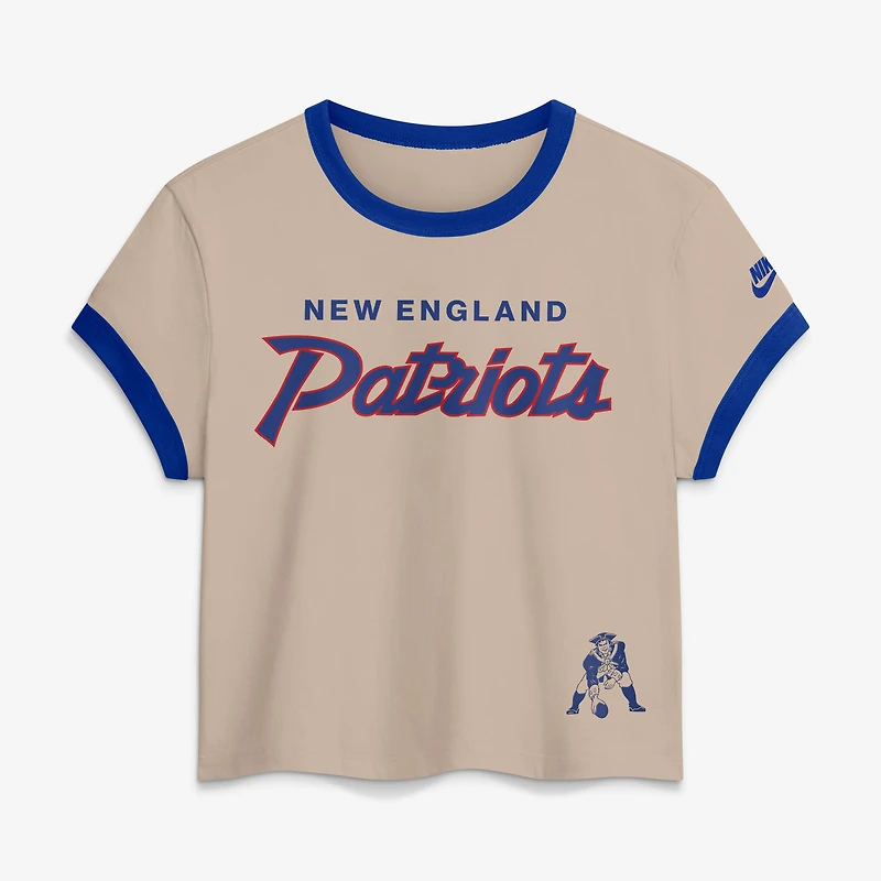Women's Nike Cream New England Patriots Rewind Ringer Mod Cropped T-Shirt