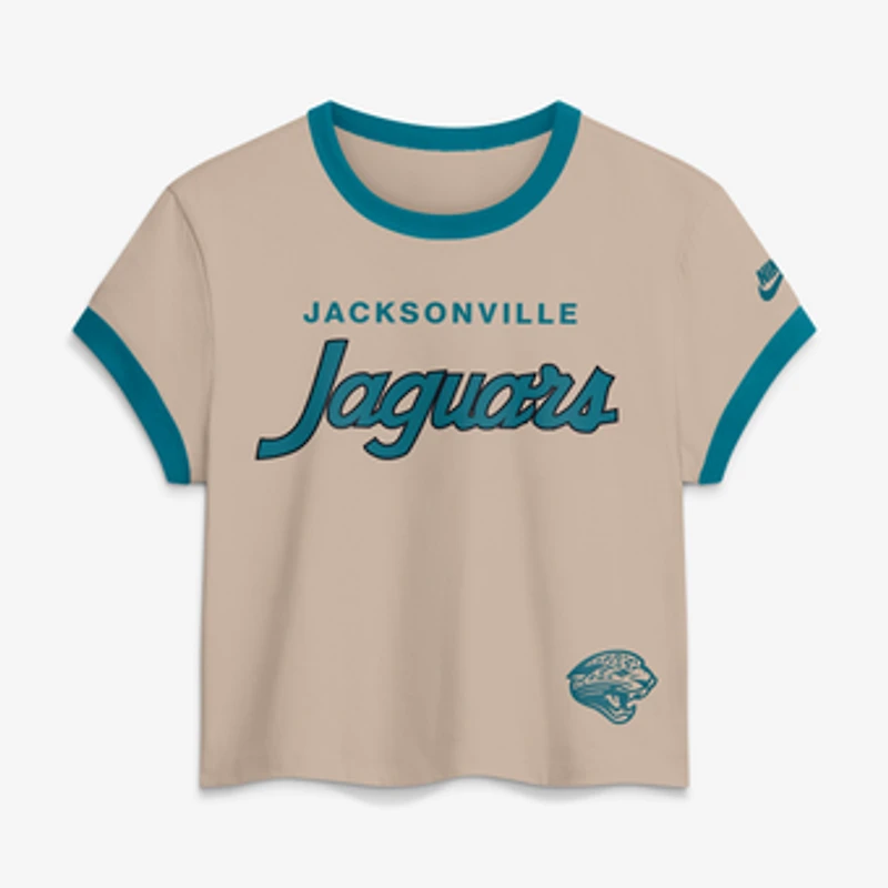 Women's Nike Cream Jacksonville Jaguars Rewind Ringer Mod Cropped T-Shirt