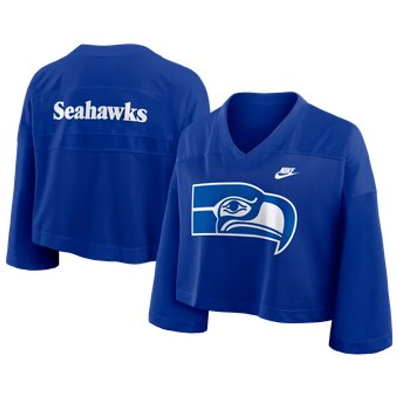 Women's Nike Royal Seattle Seahawks Rewind Cropped Mesh Dri-FIT Fashion Jersey