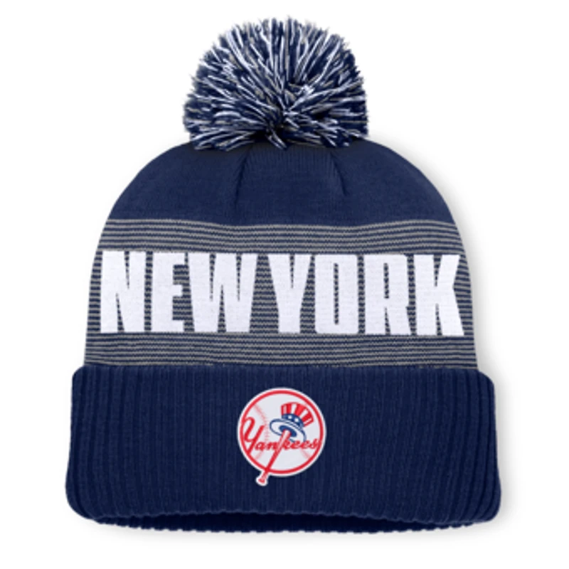 Men's Fanatics Navy New York Yankees Striate Cuffed Knit Hat with Pom