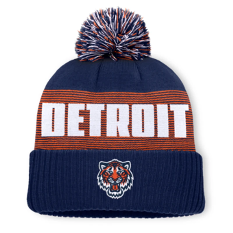 Men's Fanatics Navy Detroit Tigers Striate Cuffed Knit Hat with Pom