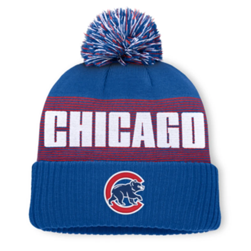 Men's Fanatics Royal Chicago Cubs Striate Cuffed Knit Hat with Pom