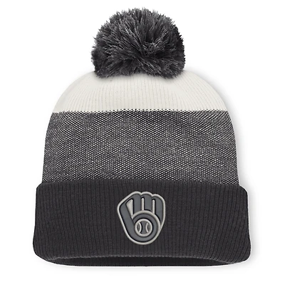 Men's Fanatics Charcoal/Gray Milwaukee Brewers Cuffed Knit Hat with Pom