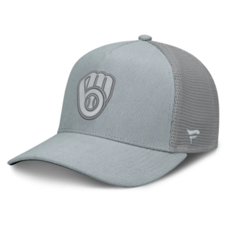 Men's Fanatics Gray Milwaukee Brewers Corduroy Relief Trucker Adjustable Hat