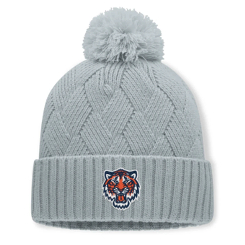 Women's Fanatics Gray Detroit Tigers Shifted Knit Hat with Pom