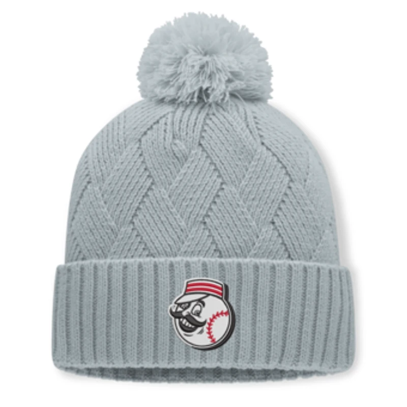 Women's Fanatics Gray Cincinnati Reds Shifted Knit Hat with Pom