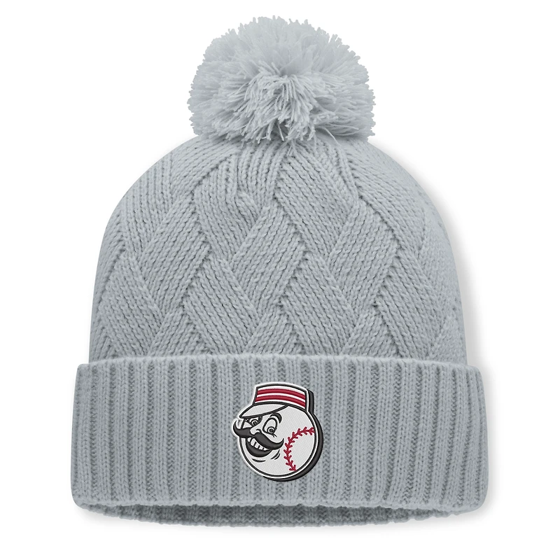 Women's Fanatics Gray Cincinnati Reds Shifted Knit Hat with Pom