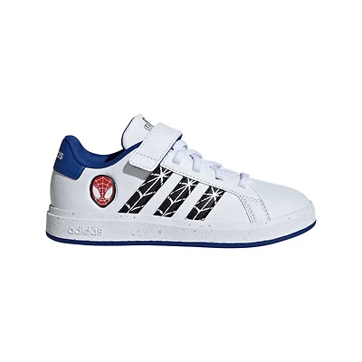 Youth adidas White/Blue Spider-Man Grand Court EL Shoes