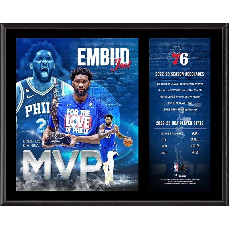 Joel Embiid Philadelphia 76ers 12" x 15" 2022-23 NBA MVP Sublimated Plaque