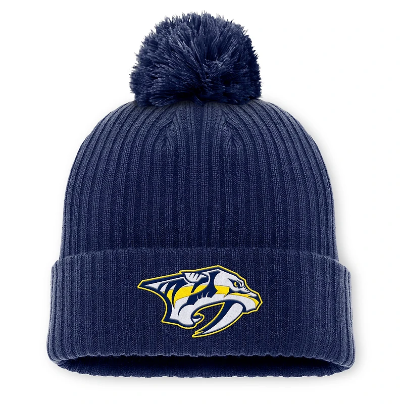 Men's Fanatics Navy Nashville Predators 2025 NHL Global Series Sweden Cuffed Knit Hat with Pom