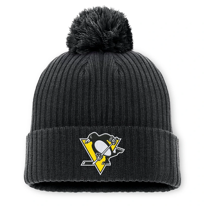 Men's Fanatics Black Pittsburgh Penguins 2025 NHL Global Series Sweden Cuffed Knit Hat with Pom