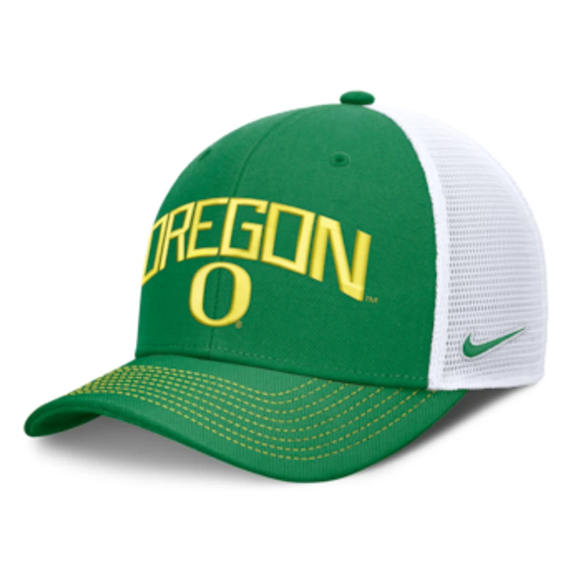 Unisex Nike Green/White Oregon Ducks Primetime Arched Trucker Adjustable Hat
