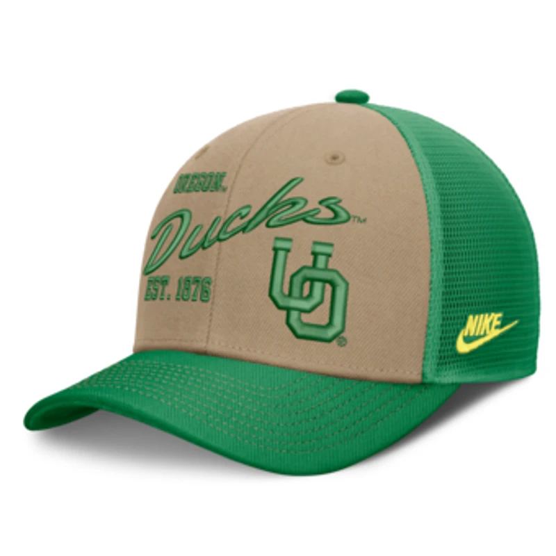 Unisex Nike  Beige/Green Oregon Ducks Legacy Rise Trucker Adjustable Hat