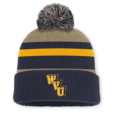 Unisex Nike Navy/Beige West Virginia Mountaineers Legacy Striped Cuffed Knit Hat with Pom
