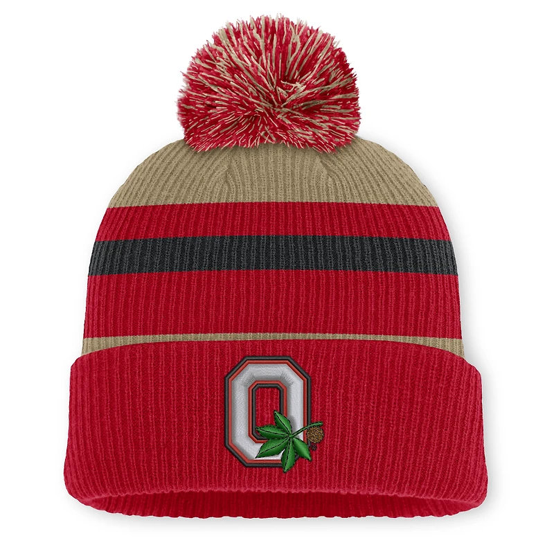 Unisex Nike Scarlet Ohio State Buckeyes Legacy Striped Cuffed Knit Hat with Pom
