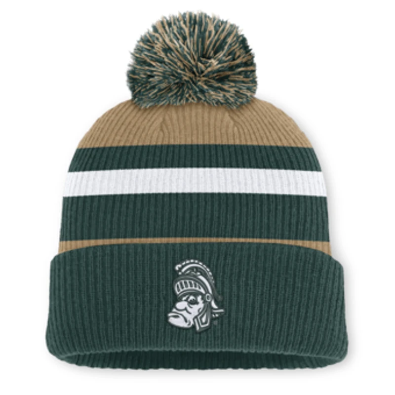 Unisex Nike Forest Green/Beige Michigan State Spartans Legacy Striped Cuffed Knit Hat with Pom