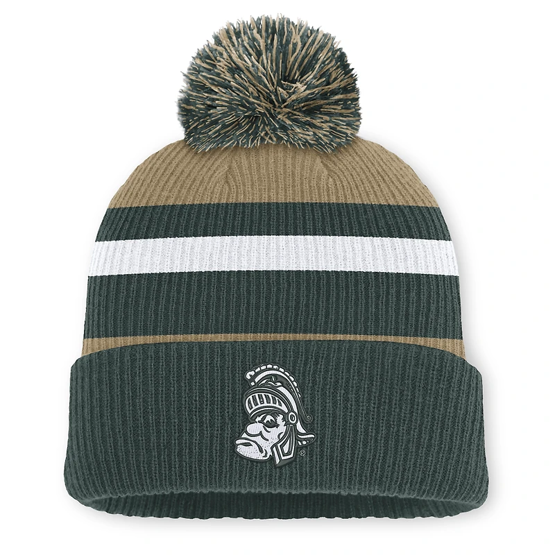 Unisex Nike Forest Green/Beige Michigan State Spartans Legacy Striped Cuffed Knit Hat with Pom
