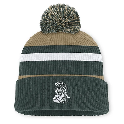 Unisex Nike  Forest Green/Beige Michigan State Spartans Legacy Striped Cuffed Knit Hat with Pom