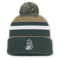 Unisex Nike  Forest Green/Beige Michigan State Spartans Legacy Striped Cuffed Knit Hat with Pom
