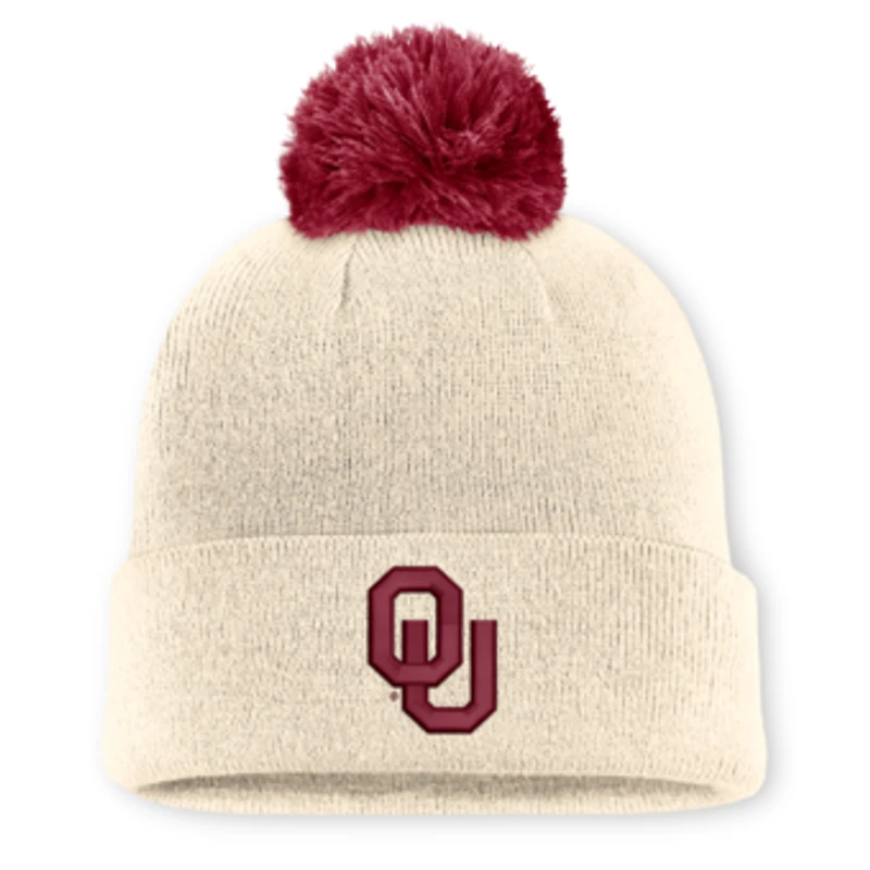 Unisex Jordan Brand Natural Oklahoma Sooners Campus Prep Script Cuffed Knit Hat with Pom