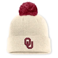 Unisex Jordan Brand  Natural Oklahoma Sooners Campus Prep Script Cuffed Knit Hat with Pom