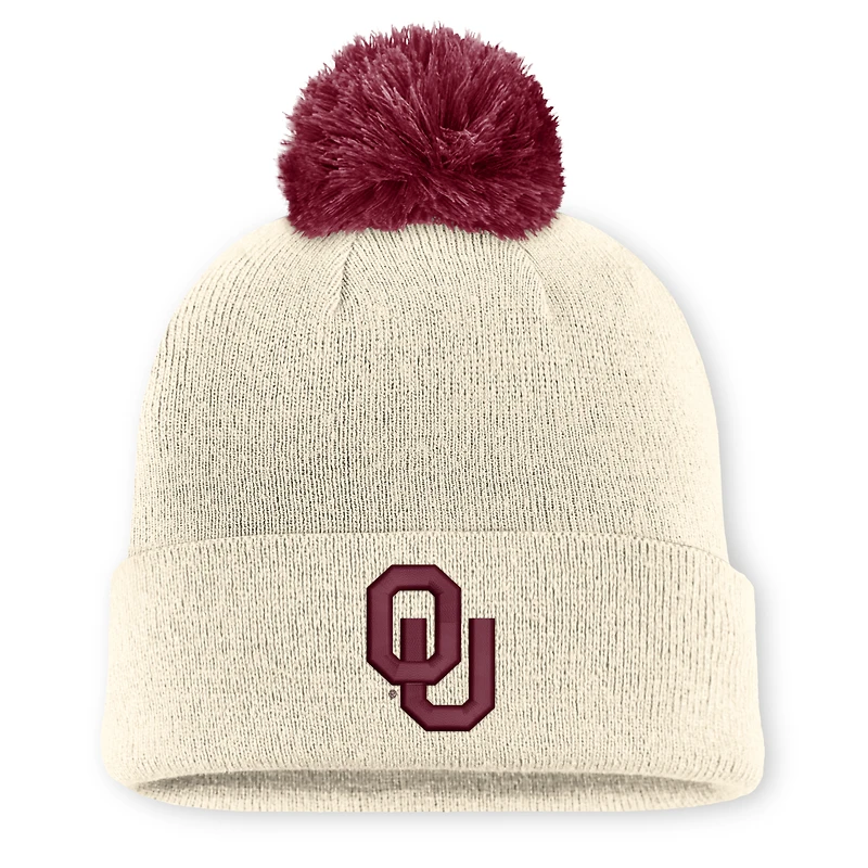 Unisex Jordan Brand Natural Oklahoma Sooners Campus Prep Script Cuffed Knit Hat with Pom