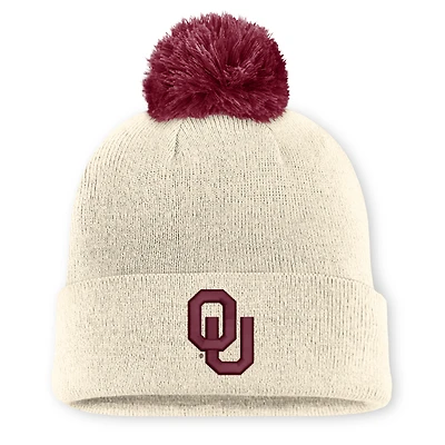 Unisex Jordan Brand  Natural Oklahoma Sooners Campus Prep Script Cuffed Knit Hat with Pom