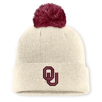 Unisex Jordan Brand  Natural Oklahoma Sooners Campus Prep Script Cuffed Knit Hat with Pom