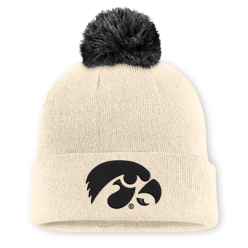 Unisex Nike  Natural Iowa Hawkeyes Campus Prep Script Cuffed Knit Hat with Pom