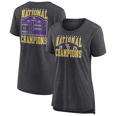 Women's Fanatics Gray LSU Tigers 2025 NCAA Baseball Men's College World Series Champions Schedule Tri-Blend T-Shirt