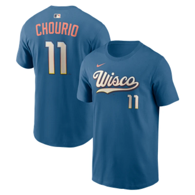 Men's Nike Jackson Chourio Mineral Blue Milwaukee Brewers City Connect Name & Number T-Shirt