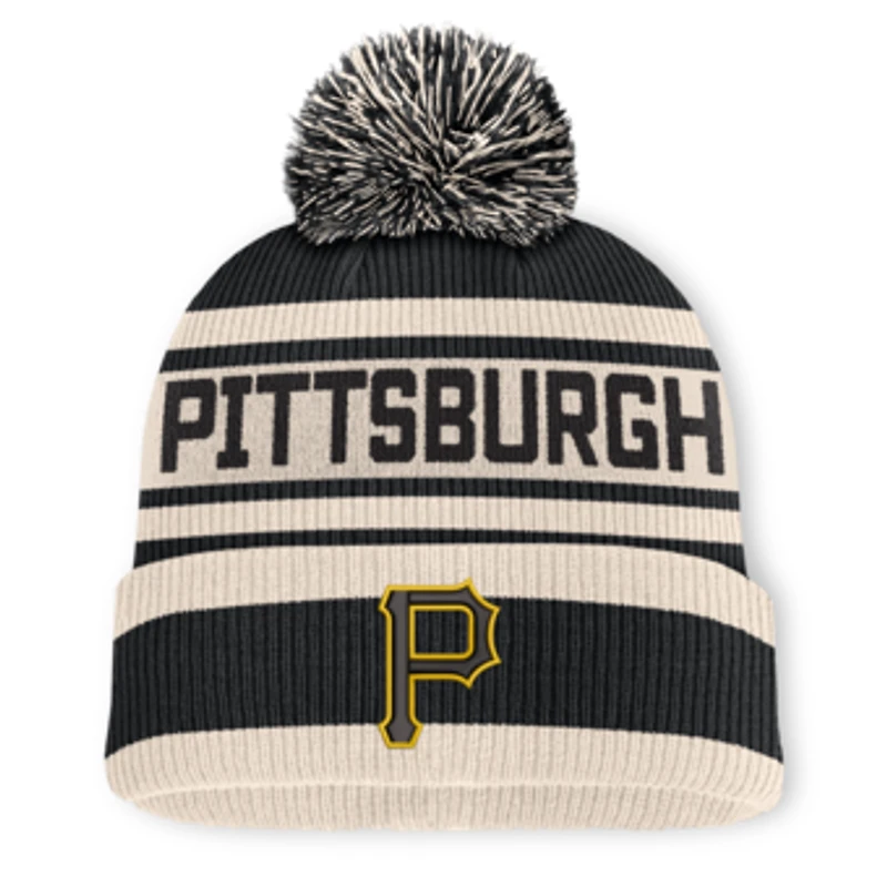 Men's Fanatics Black Pittsburgh Pirates Tape Measure Cuffed Knit Hat with Pom
